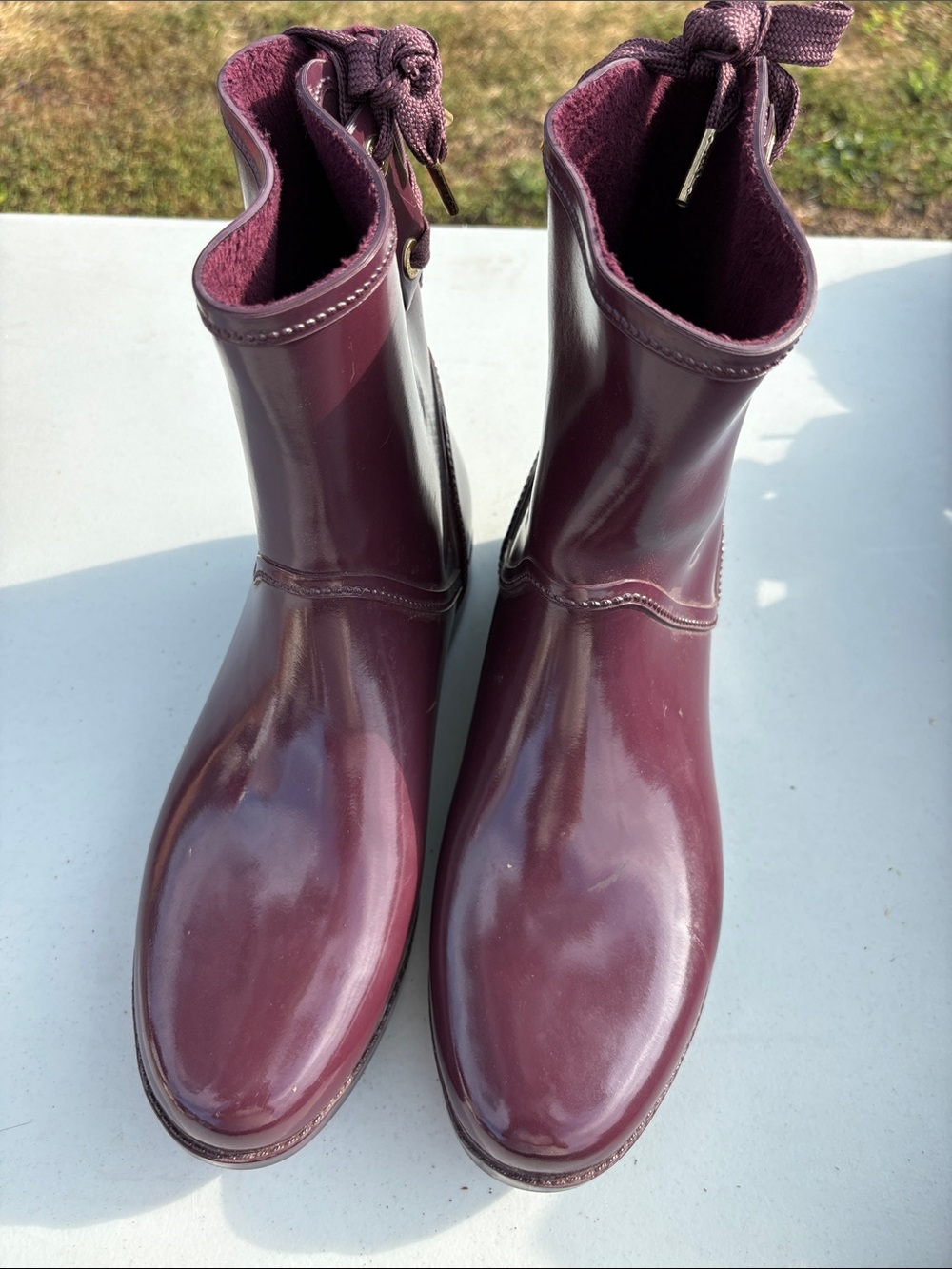 Michael Kors Glossy Wine Burgundy Ankle Rain Boots